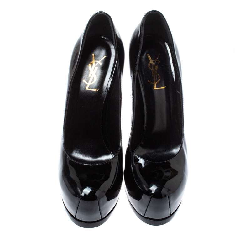 Pre Owned Saint Laurent Paris Black Patent Leather Tribtoo Platform Pumps Size 37.5