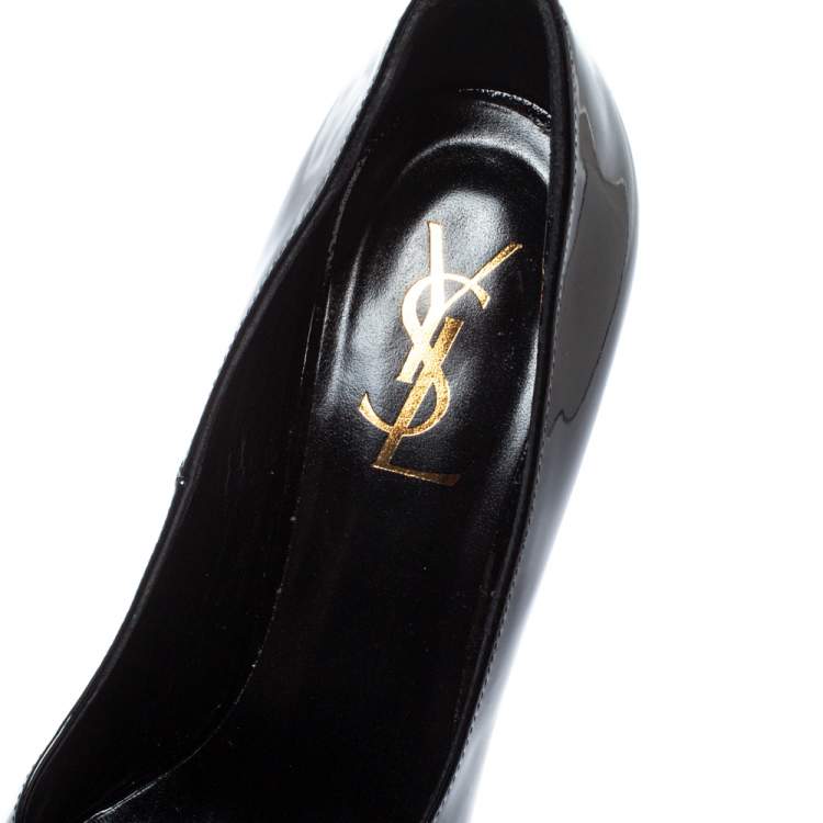 Pre Owned Saint Laurent Paris Black Patent Leather Tribtoo Platform Pumps Size 37.5