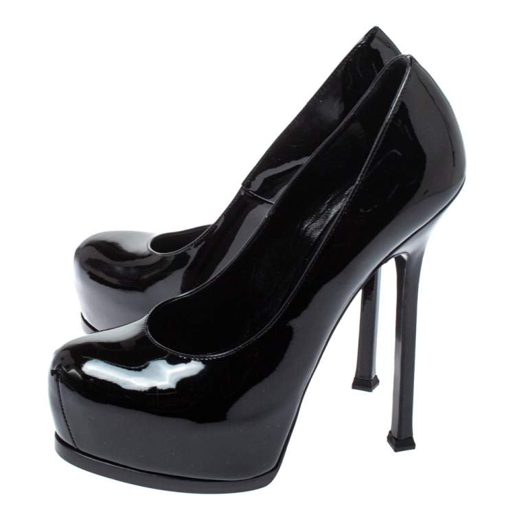 Pre Owned Saint Laurent Paris Black Patent Leather Tribtoo Platform Pumps Size 37.5