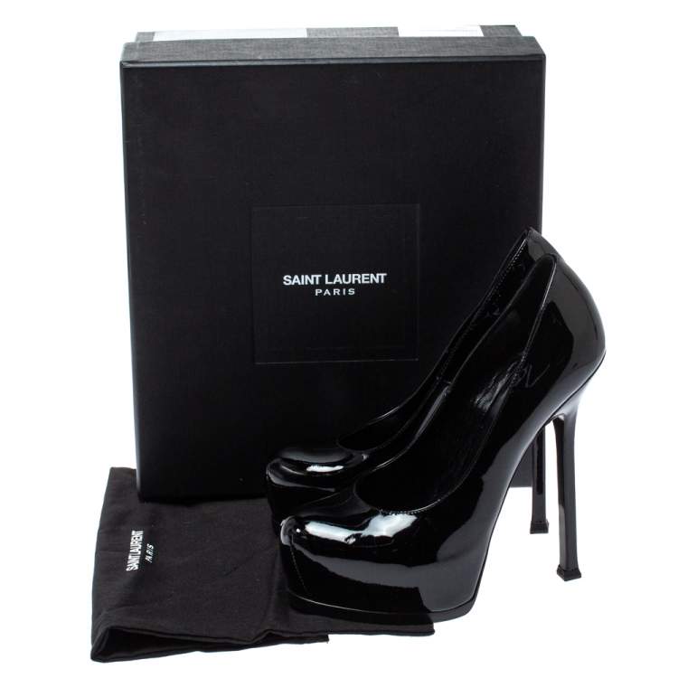 Pre Owned Saint Laurent Paris Black Patent Leather Tribtoo Platform Pumps Size 37.5
