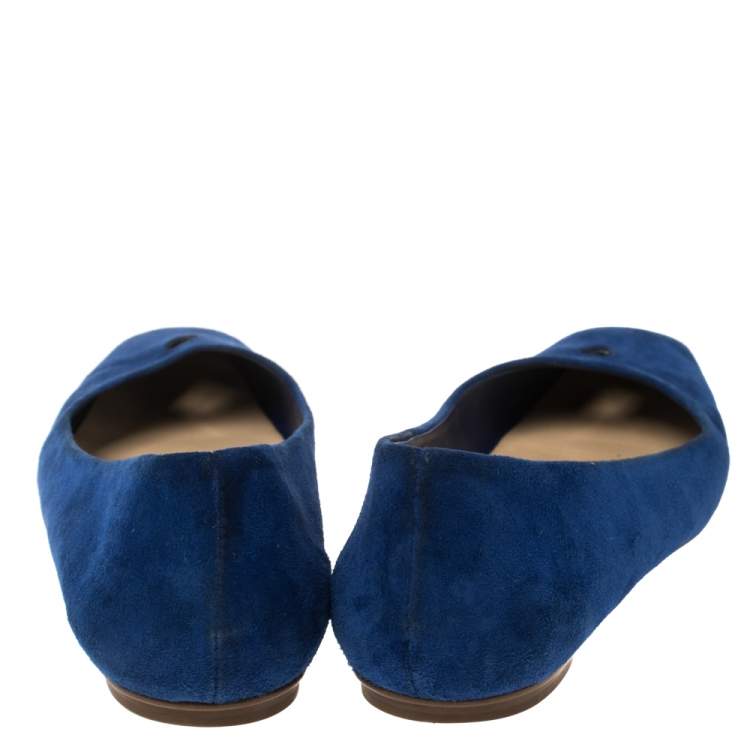 Pre Owned Saint Laurent Blue Suede Marine Love Ballet Flats Size 36.5