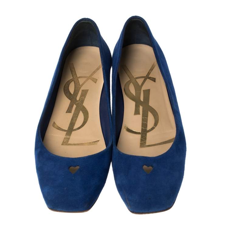 Pre Owned Saint Laurent Blue Suede Marine Love Ballet Flats Size 36.5