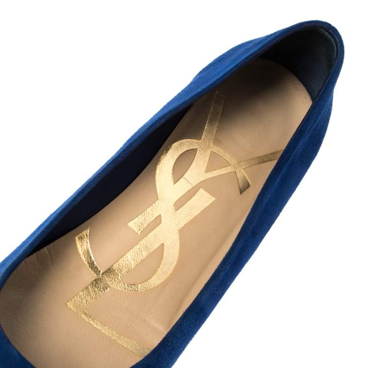 Pre Owned Saint Laurent Blue Suede Marine Love Ballet Flats Size 36.5