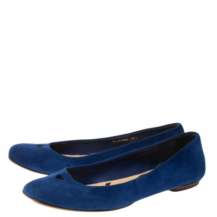 Pre Owned Saint Laurent Blue Suede Marine Love Ballet Flats Size 36.5
