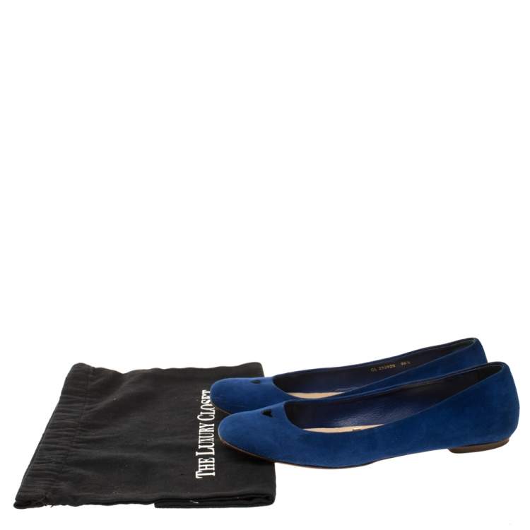 Pre Owned Saint Laurent Blue Suede Marine Love Ballet Flats Size 36.5