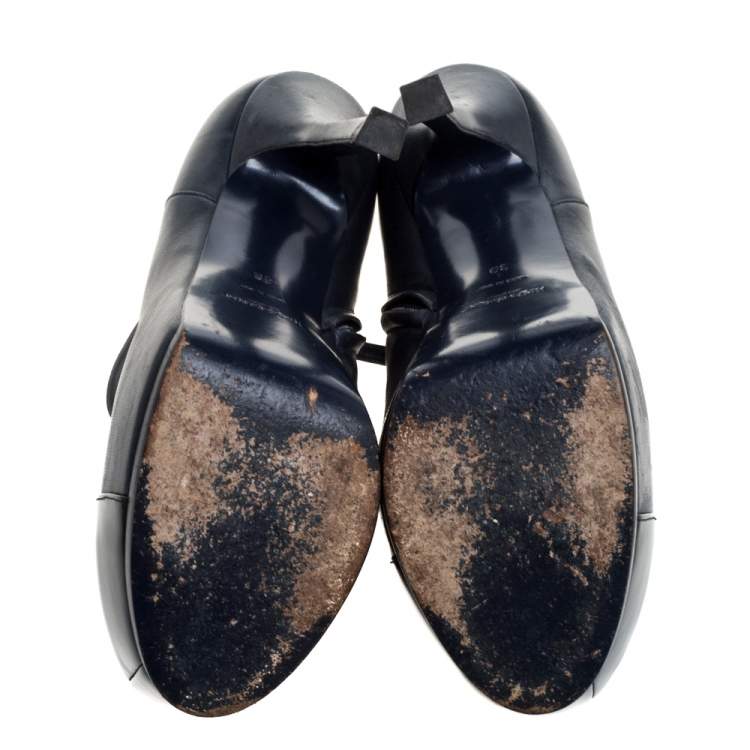 Pre Owned Saint Laurent Paris Blue/Black Leather Tribtoo Cap Toe Platform Ankle Booties Size 39