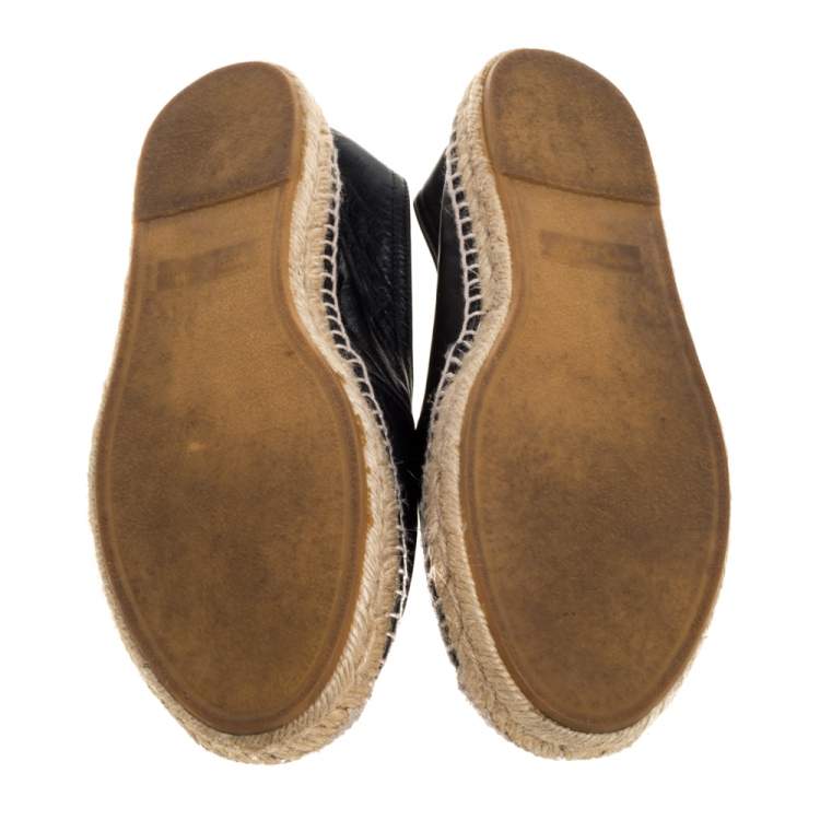Pre Owned Saint Laurent Black Leather Logo Espadrilles Size 40