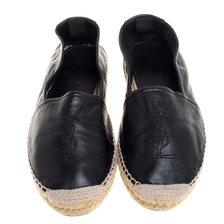 Pre Owned Saint Laurent Black Leather Logo Espadrilles Size 40