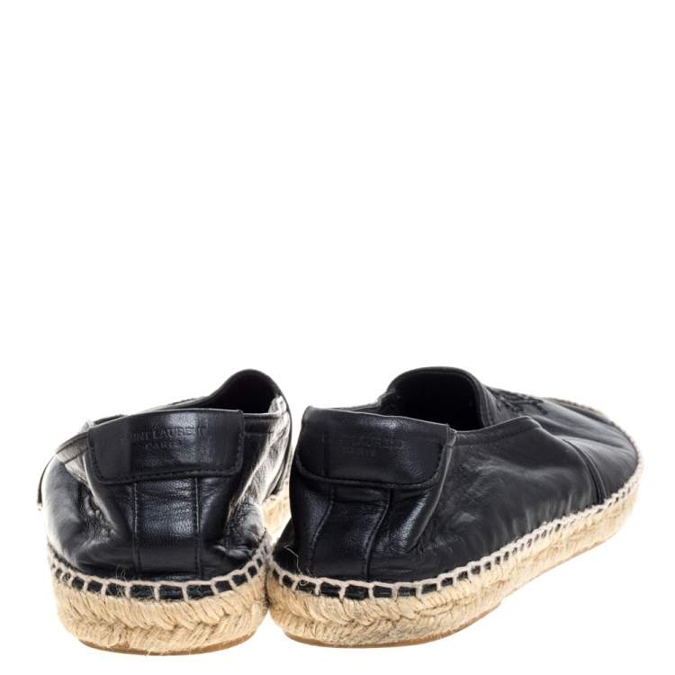 Pre Owned Saint Laurent Black Leather Logo Espadrilles Size 40