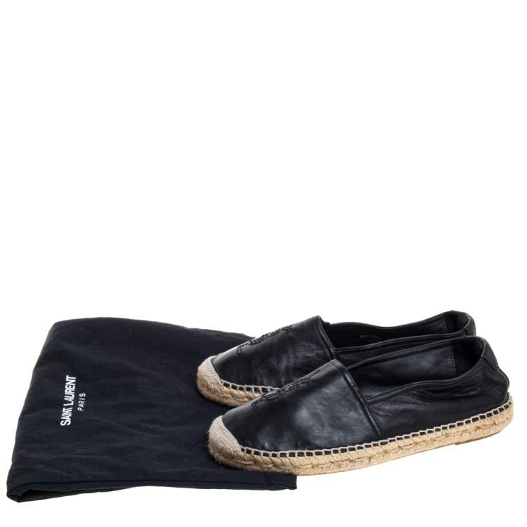Pre Owned Saint Laurent Black Leather Logo Espadrilles Size 40
