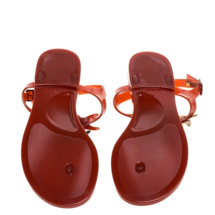 Pre Owned Saint Laurent Paris Brown Jelly Star Fish Embellished Thong Flats Size 39