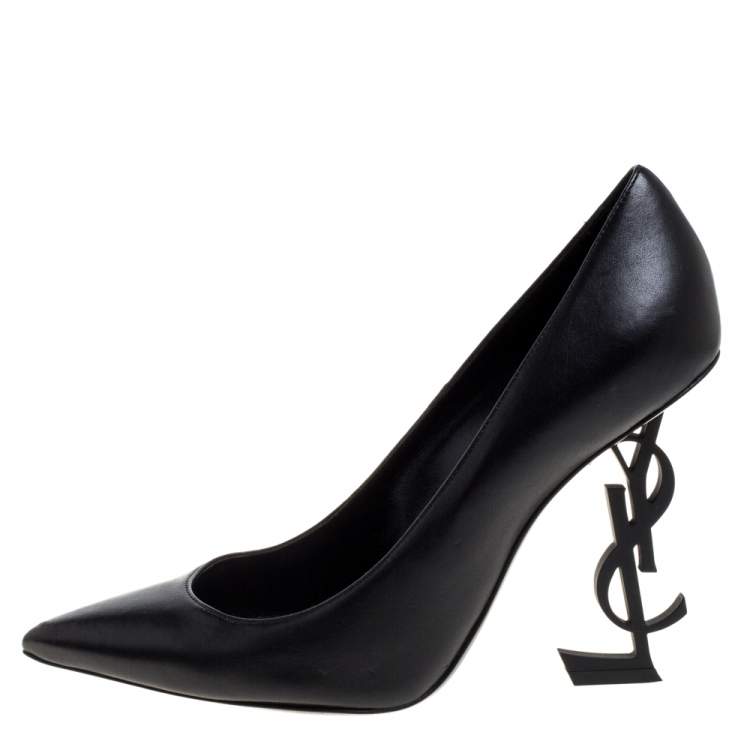 Pre Owned Saint Laurent Black Leather Opyum Pointed Toe Pumps Size 38