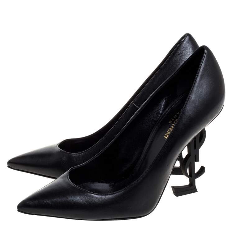 Pre Owned Saint Laurent Black Leather Opyum Pointed Toe Pumps Size 38
