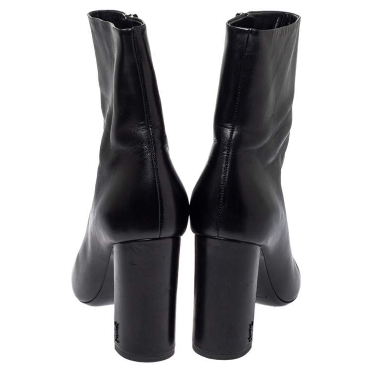 Pre Owned Saint Laurent Paris Black Leather Mid Length Boots Size 39