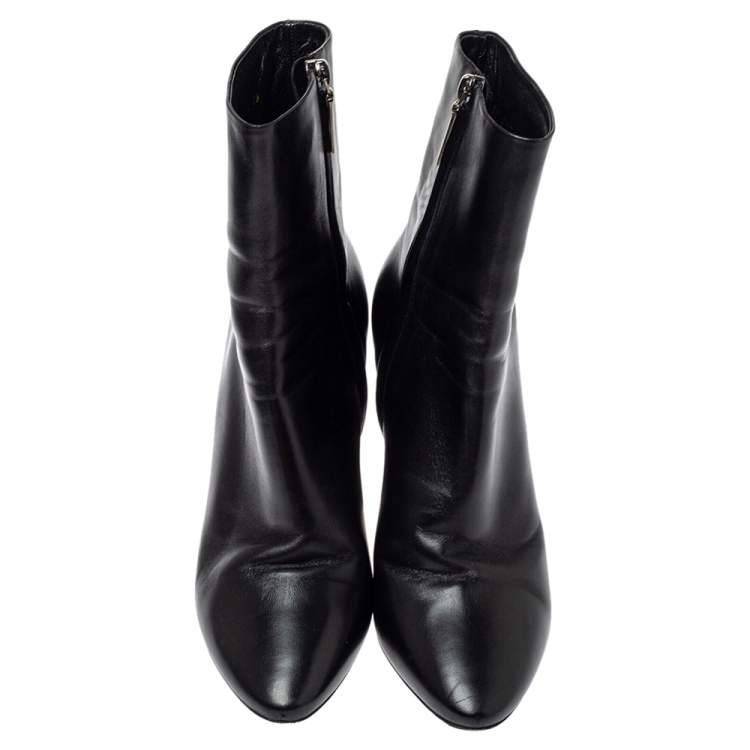Pre Owned Saint Laurent Paris Black Leather Mid Length Boots Size 39