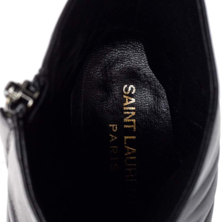 Pre Owned Saint Laurent Paris Black Leather Mid Length Boots Size 39