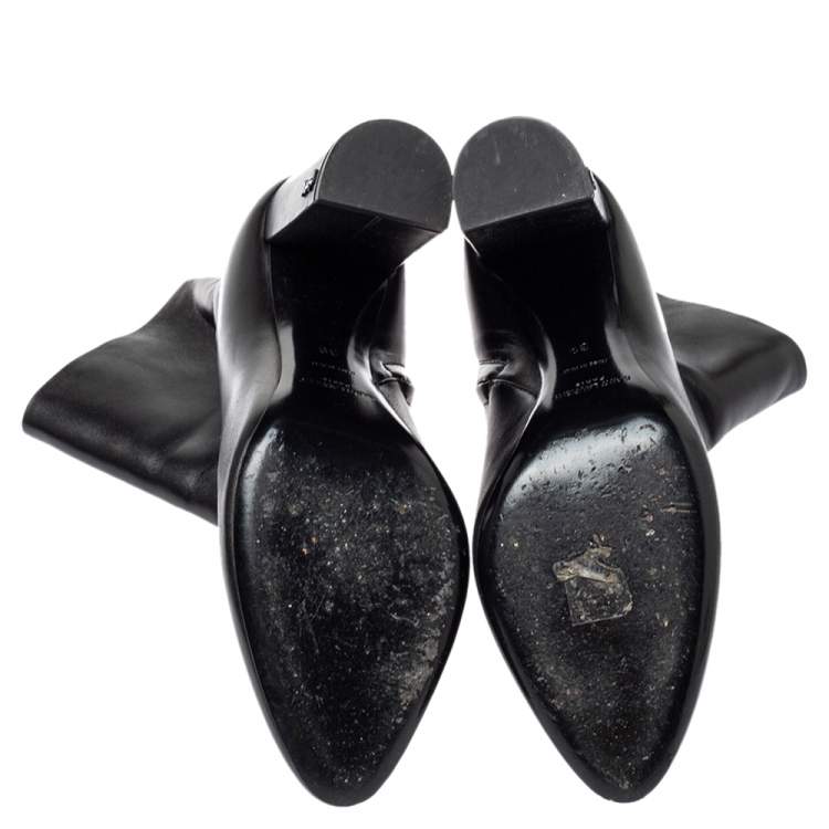 Pre Owned Saint Laurent Paris Black Leather Mid Length Boots Size 39