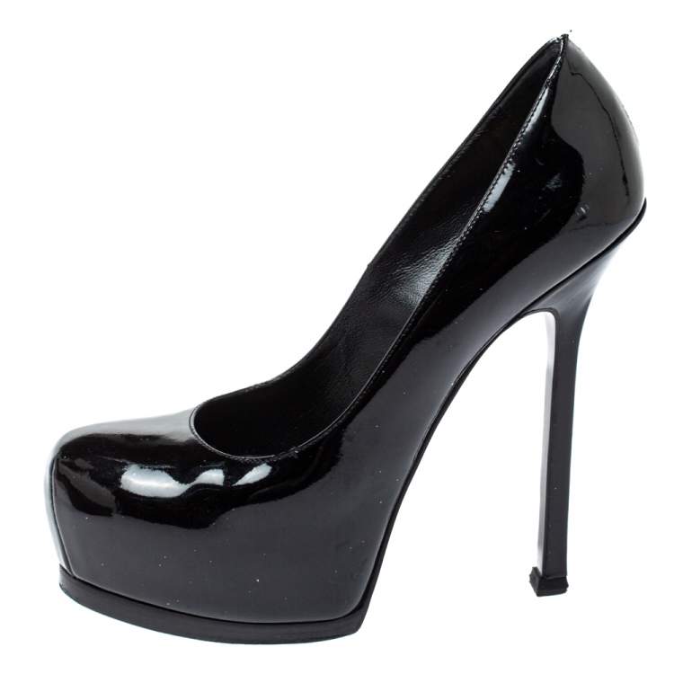 Pre Owned Saint Laurent Paris Black Patent Leather Tribtoo Platform Pumps Size 36