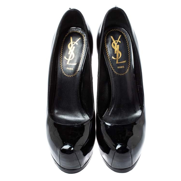 Pre Owned Saint Laurent Paris Black Patent Leather Tribtoo Platform Pumps Size 36
