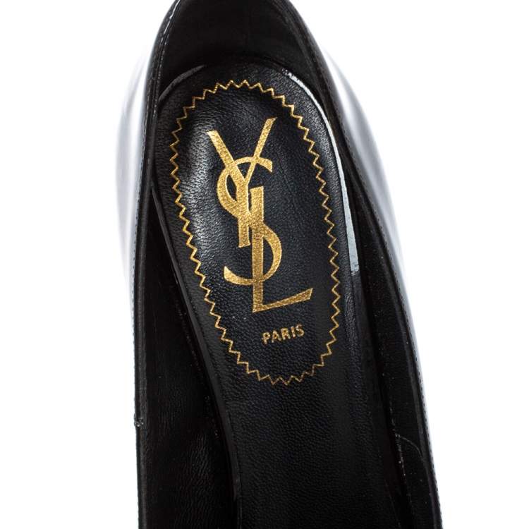 Pre Owned Saint Laurent Paris Black Patent Leather Tribtoo Platform Pumps Size 36