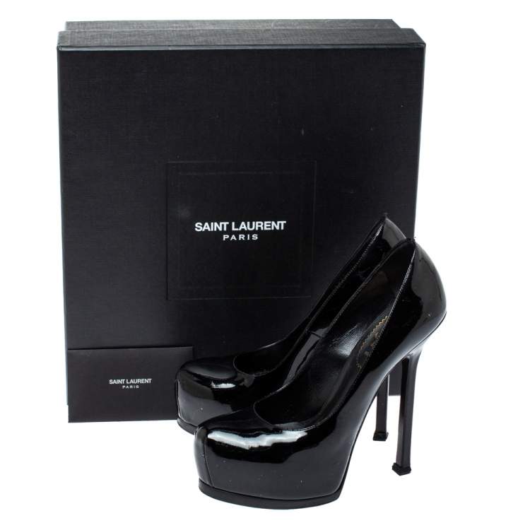 Pre Owned Saint Laurent Paris Black Patent Leather Tribtoo Platform Pumps Size 36
