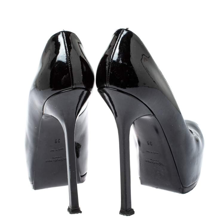 Pre Owned Saint Laurent Paris Black Patent Leather Tribtoo Platform Pumps Size 36