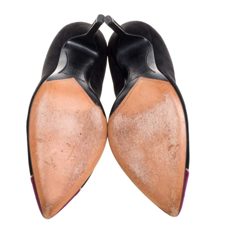 Pre Owned Saint Laurent Paris Black/Purple Suede Leather Pointed Toe Pumps Size 37.5