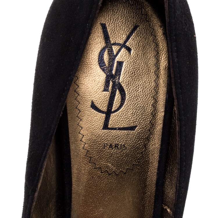 Pre Owned Saint Laurent Paris Black/Purple Suede Leather Pointed Toe Pumps Size 37.5