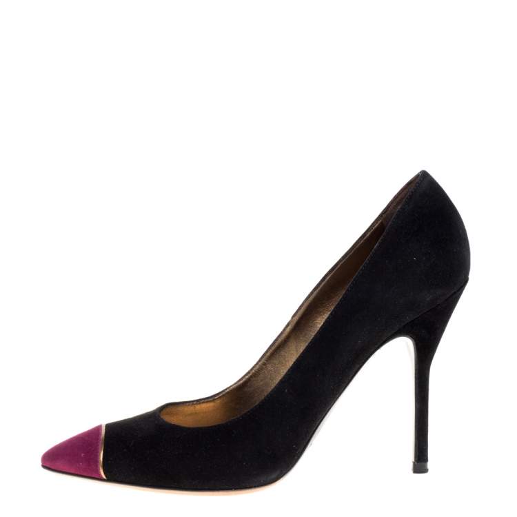 Pre Owned Saint Laurent Paris Black/Purple Suede Leather Pointed Toe Pumps Size 37.5