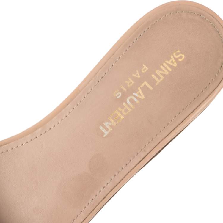 Pre Owned Saint Laurent Paris Beige Patent Leather Tribute Flats 37