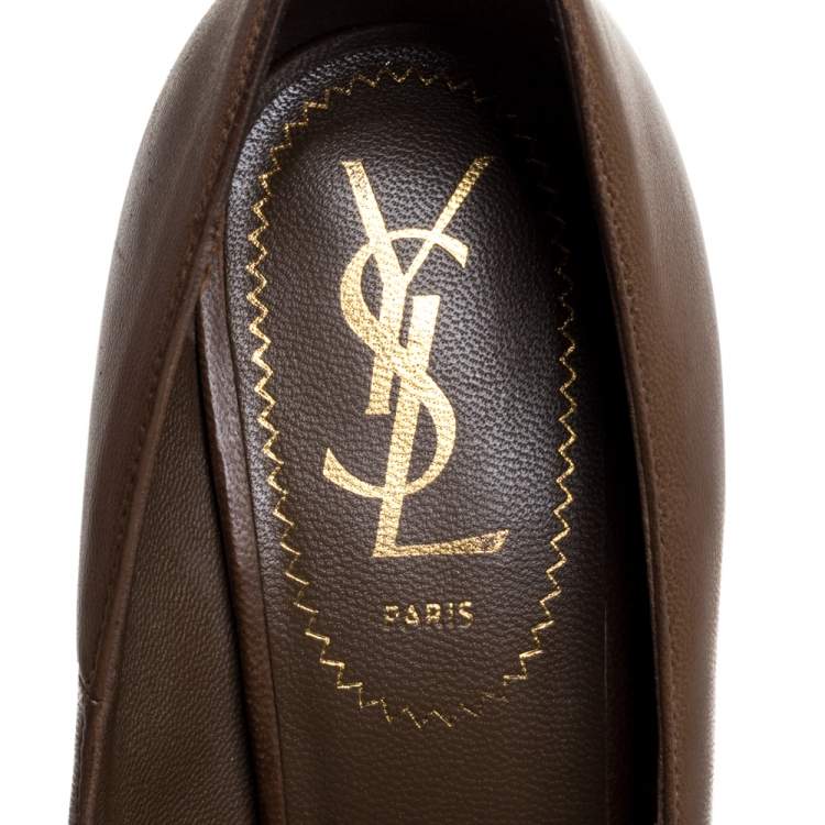 Pre Owned Saint Laurent Brown Leather Tribtoo Platform Pumps Size 36