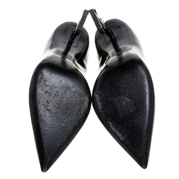 Pre Owned Saint Laurent Paris Black Patent Leather Opyum Pointed Toe Pumps Size 39.5