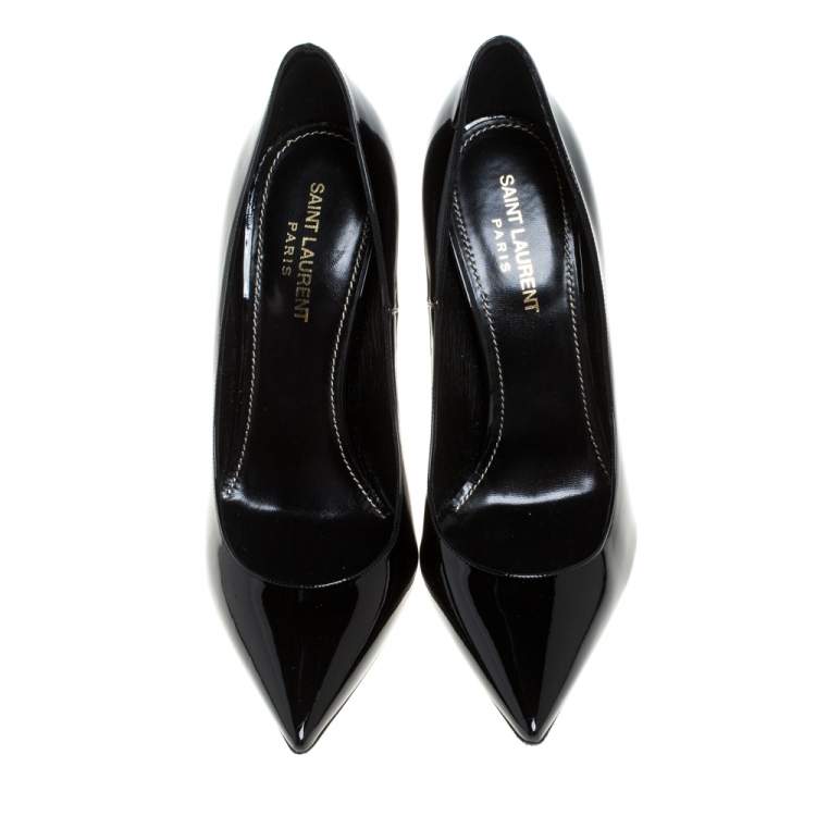 Pre Owned Saint Laurent Paris Black Patent Leather Opyum Pointed Toe Pumps Size 39.5