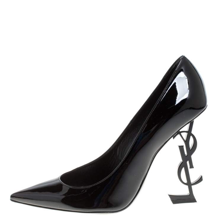 Pre Owned Saint Laurent Paris Black Patent Leather Opyum Pointed Toe Pumps Size 39.5