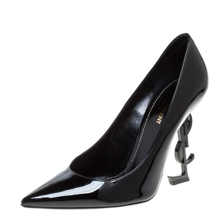 Pre Owned Saint Laurent Paris Black Patent Leather Opyum Pointed Toe Pumps Size 39.5