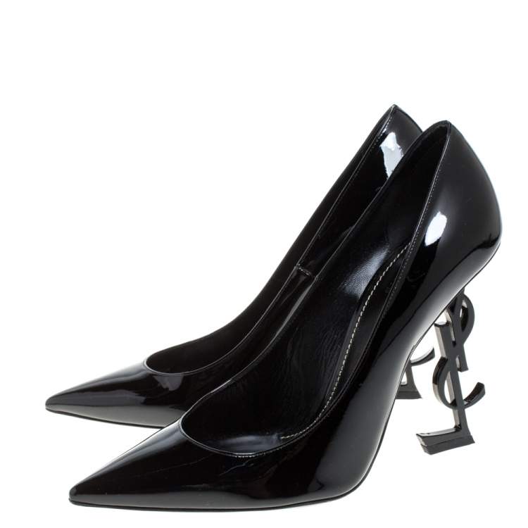 Pre Owned Saint Laurent Paris Black Patent Leather Opyum Pointed Toe Pumps Size 39.5