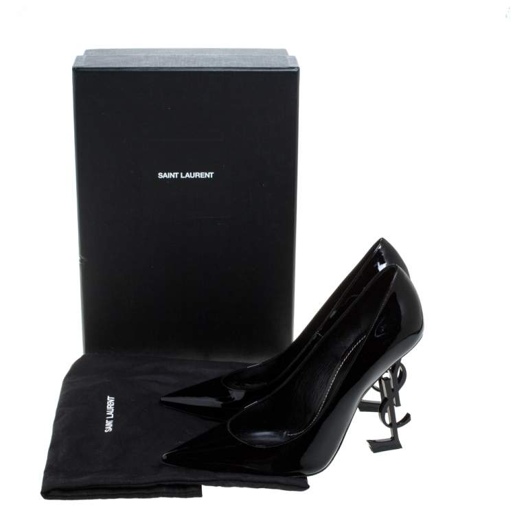 Pre Owned Saint Laurent Paris Black Patent Leather Opyum Pointed Toe Pumps Size 39.5