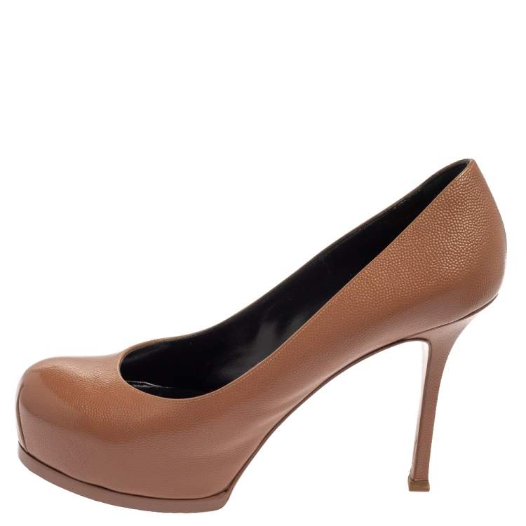 Pre Owned Saint Laurent Brown Leather Tribtoo Platform Pumps Size 40