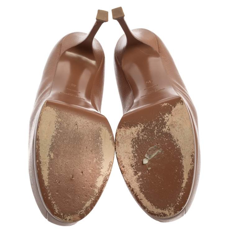 Pre Owned Saint Laurent Brown Leather Tribtoo Platform Pumps Size 40