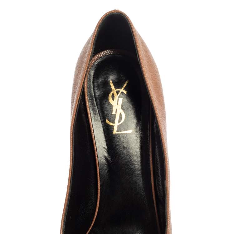 Pre Owned Saint Laurent Brown Leather Tribtoo Platform Pumps Size 40