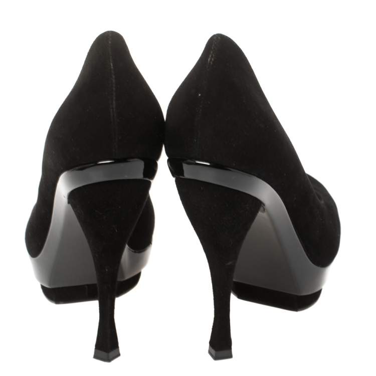 Pre Owned  Saint Laurent Paris Black Suede Arya Platform Pumps Size 36