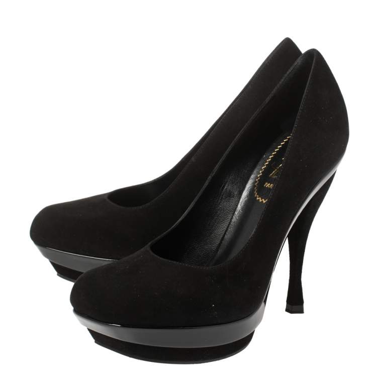 Pre Owned  Saint Laurent Paris Black Suede Arya Platform Pumps Size 36