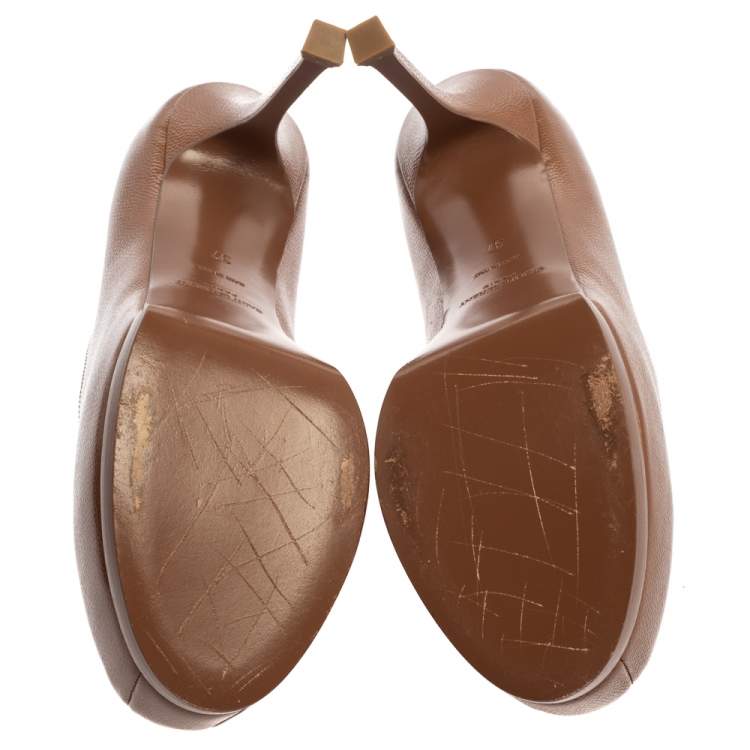 Pre Owned Saint Laurent Brown Leather Tribtoo Platform Pumps Size 37
