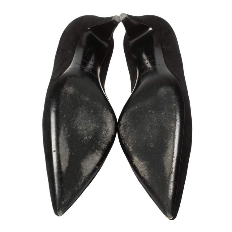 Pre Owned Saint Laurent Paris Black Suede Pointed Toe Pumps Size 37.5