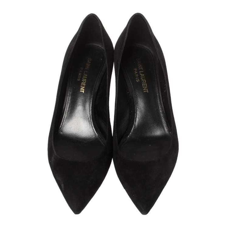 Pre Owned Saint Laurent Paris Black Suede Pointed Toe Pumps Size 37.5