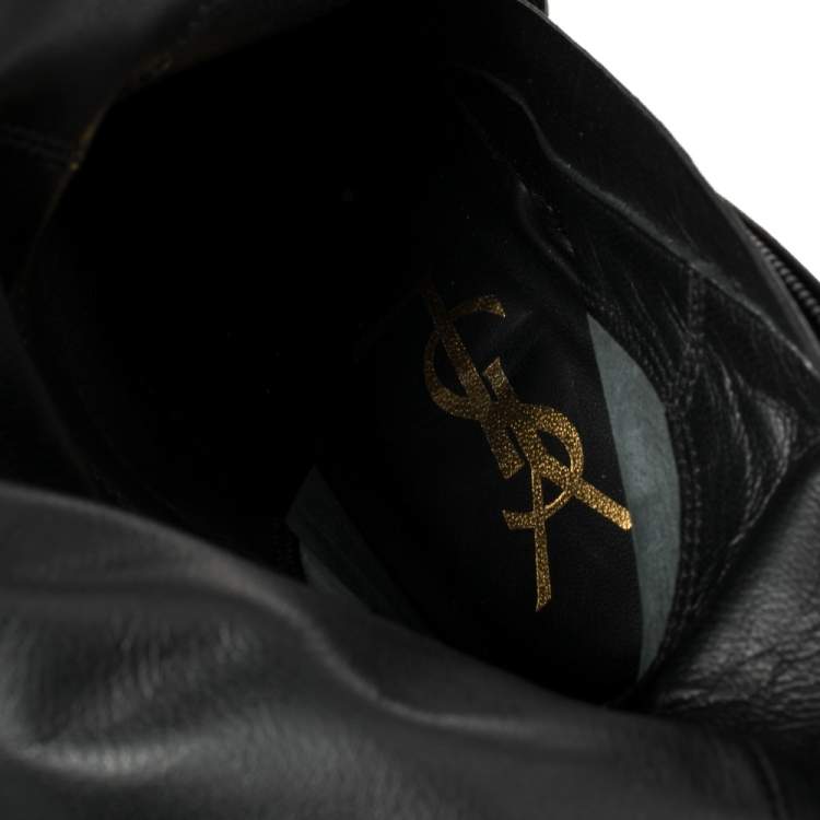 مملوكة مسبقًا Saint Laurent Black Python, Patent And Leather Knee Length Boots Size 37