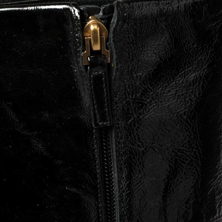 مملوكة مسبقًا Saint Laurent Black Python, Patent And Leather Knee Length Boots Size 37