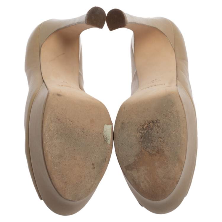 Pre Owned Saint Laurent Paris Beige Leather Peep Toe Platform Pumps Size 40