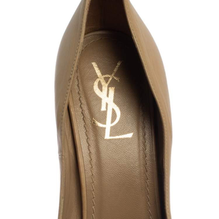 Pre Owned Saint Laurent Paris Beige Leather Peep Toe Platform Pumps Size 40