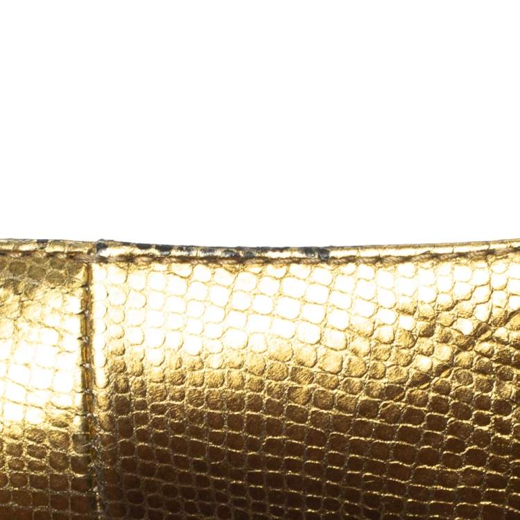 Pre Owned Saint Laurent Paris Metallic Gold Leather Janis Pointed Toe Platform Pumps Size 38